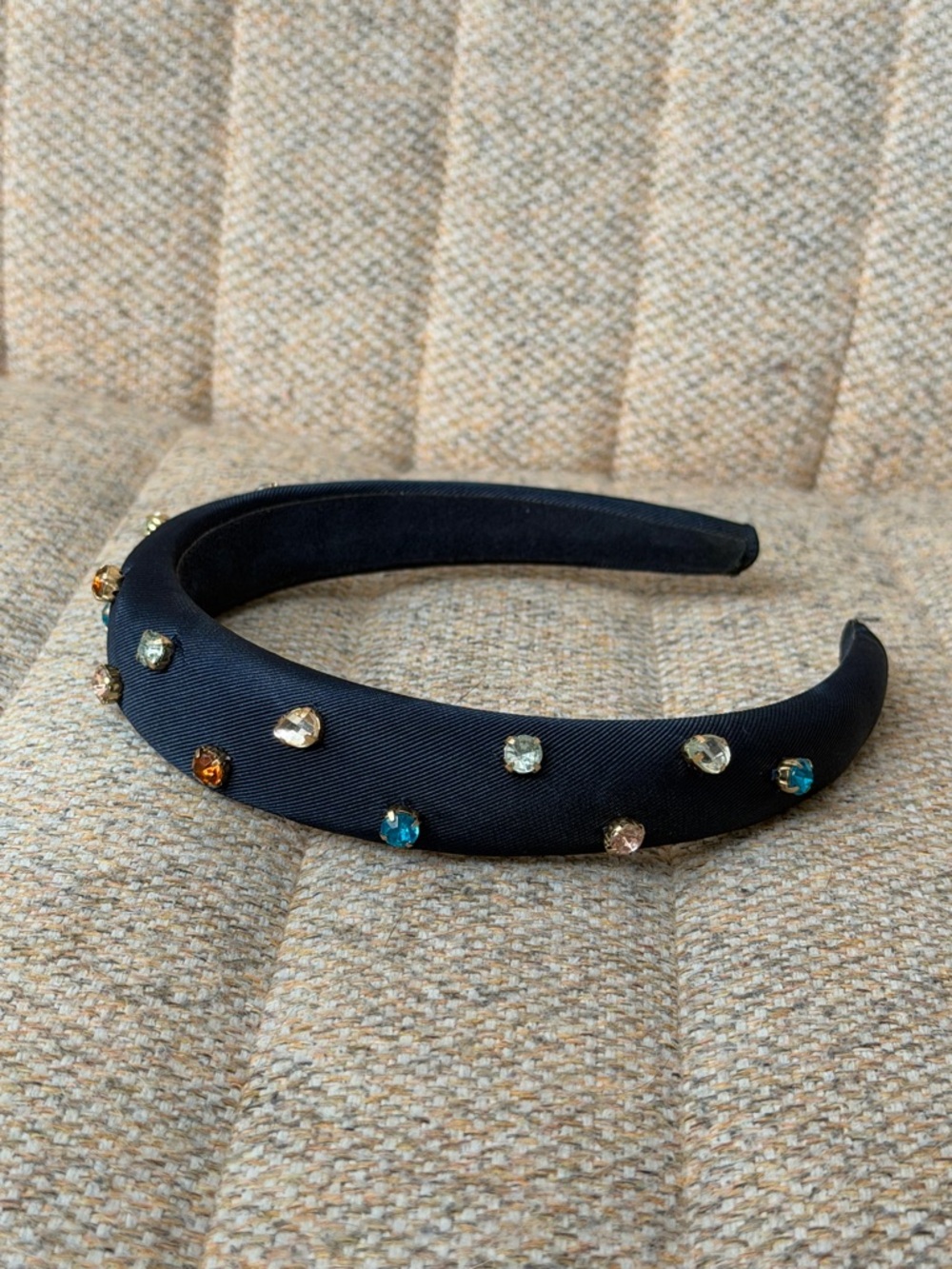 LOFT Embellished Navy Padded Headband with Multicolor Gems
